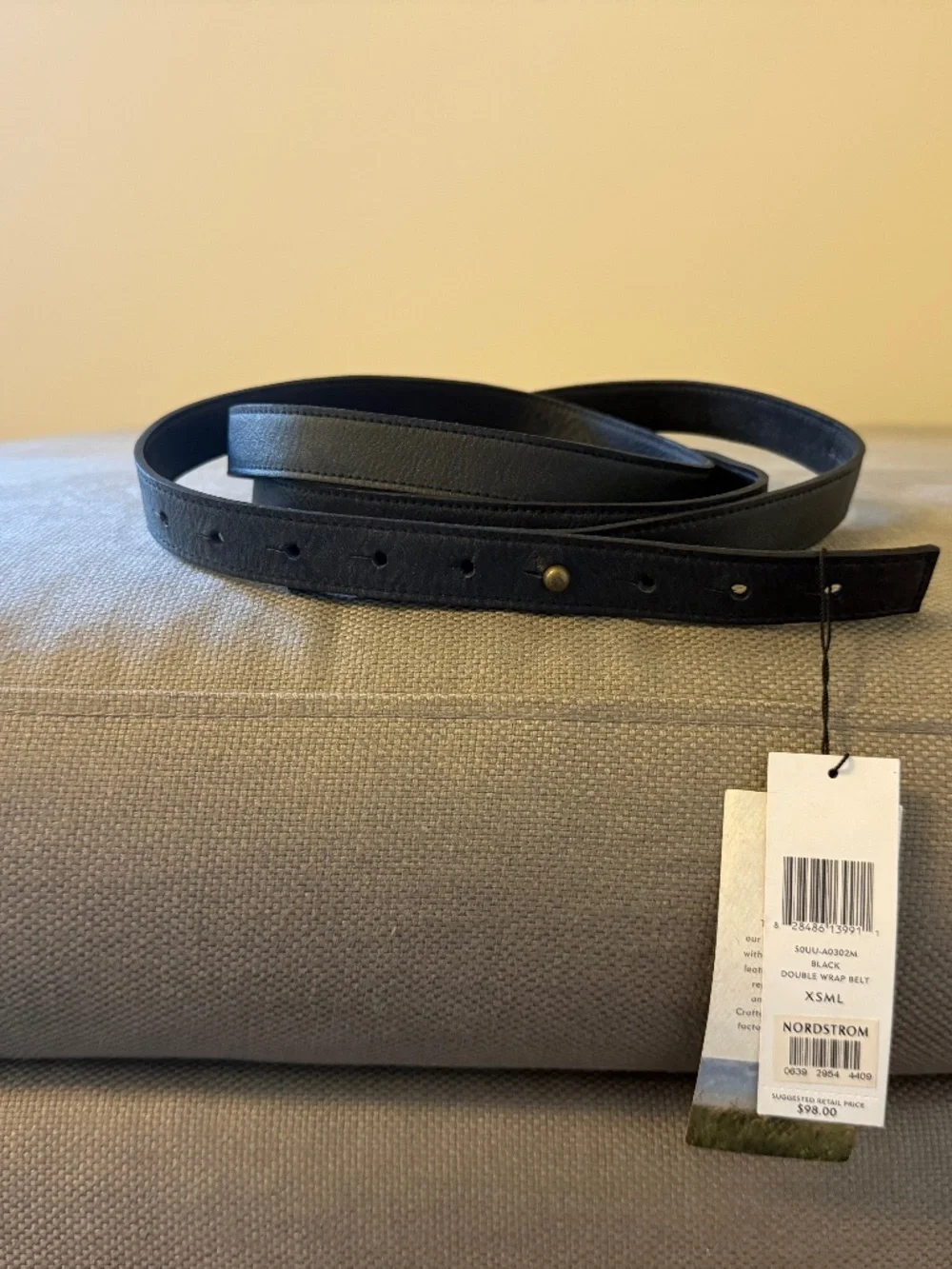 Eileen Fisher Double Wrap Belt Black Leather NWT Size XS